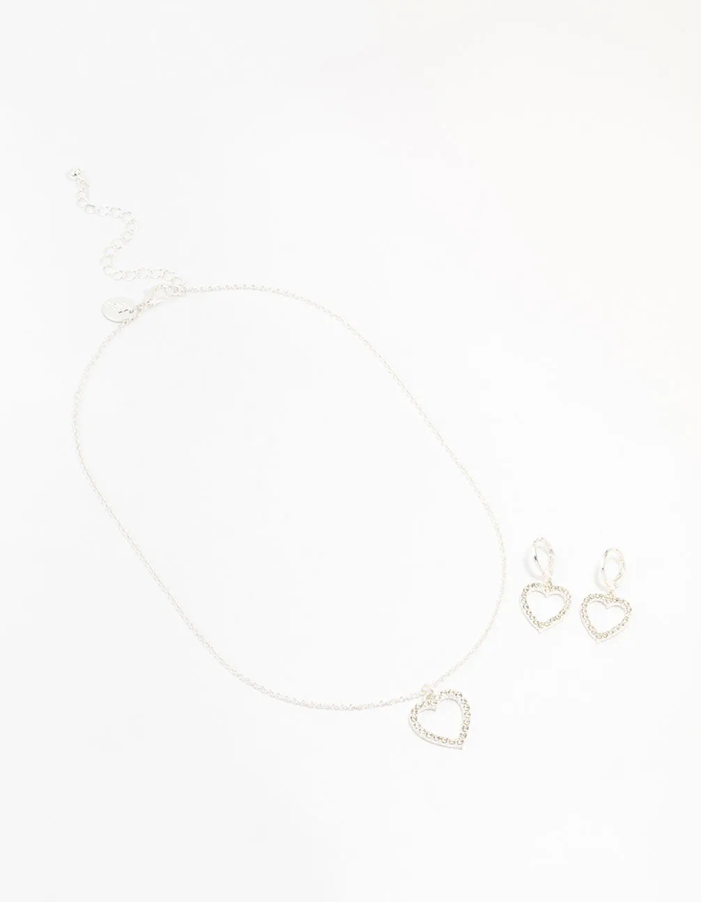Silver Diamante Heart Necklace & Earring Set