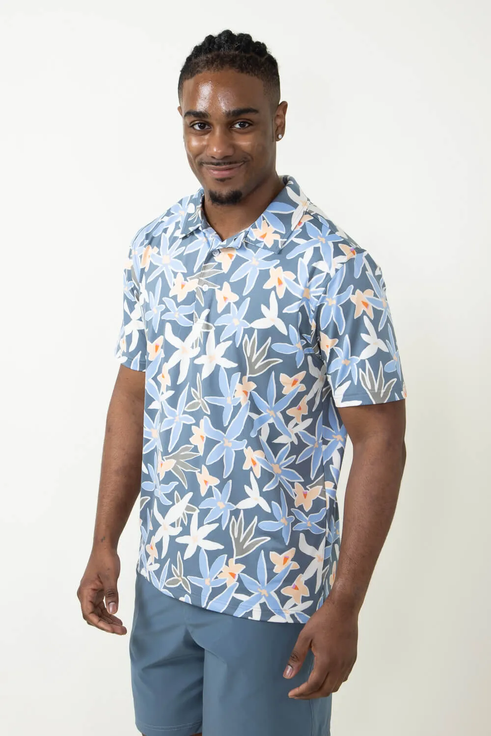 Simply Southern Tropical Polo Shirt for Men in Navy Blue | PP-0124-MN-POLO-PTTN-TROP