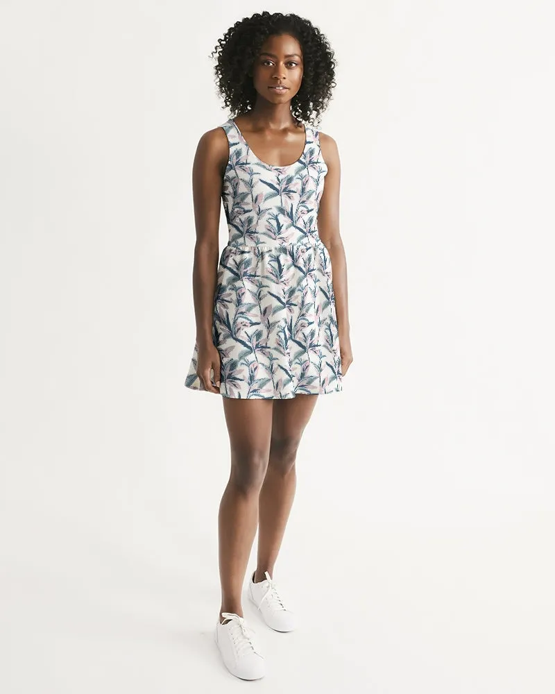 SMF Painted Leaves Feminine Scoop Neck Skater Dress