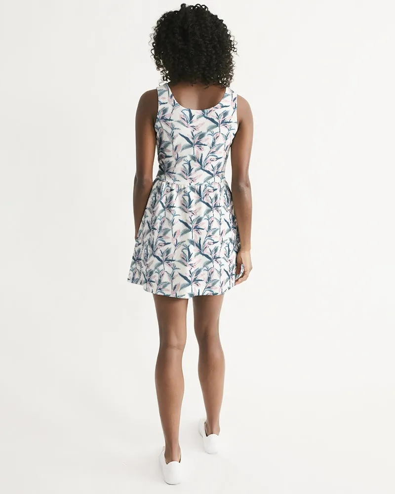 SMF Painted Leaves Feminine Scoop Neck Skater Dress