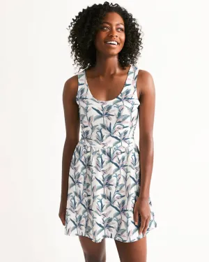 SMF Painted Leaves Feminine Scoop Neck Skater Dress