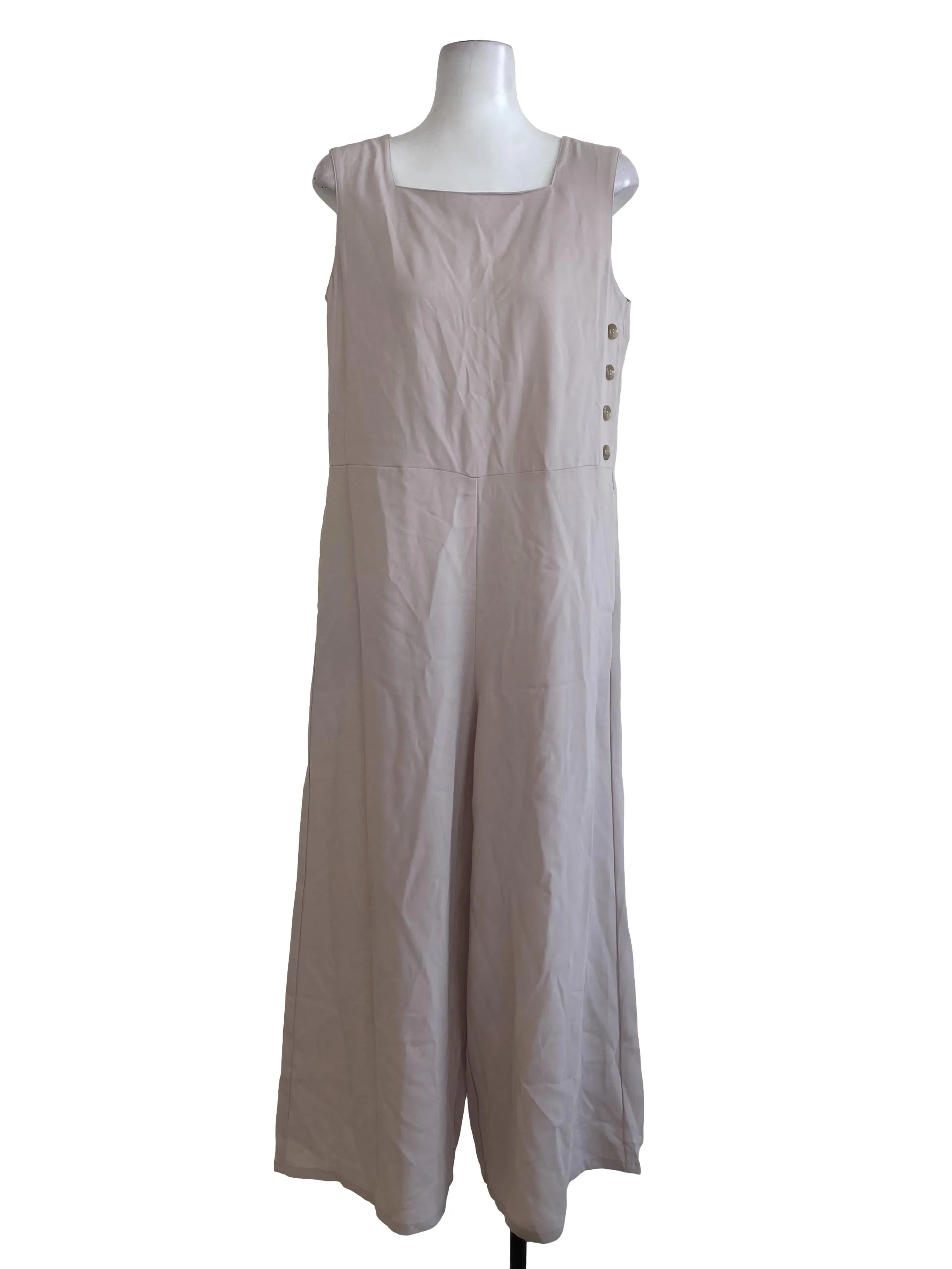 Soft Beige Side Button Jumpsuits