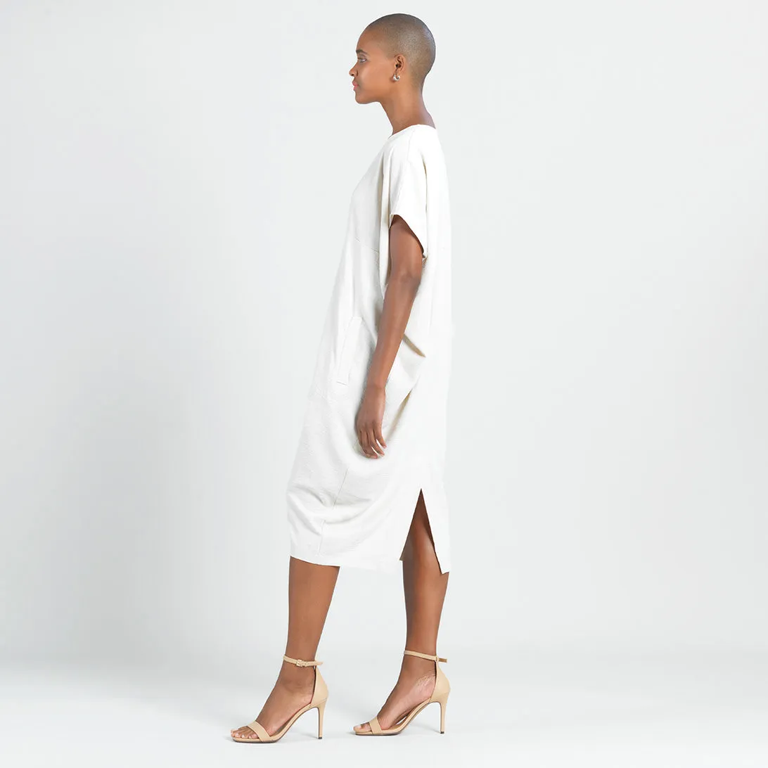 Soft Textured Rayon - Empire Waist Caftan Pocket Dress - Ivory - Final Sale!