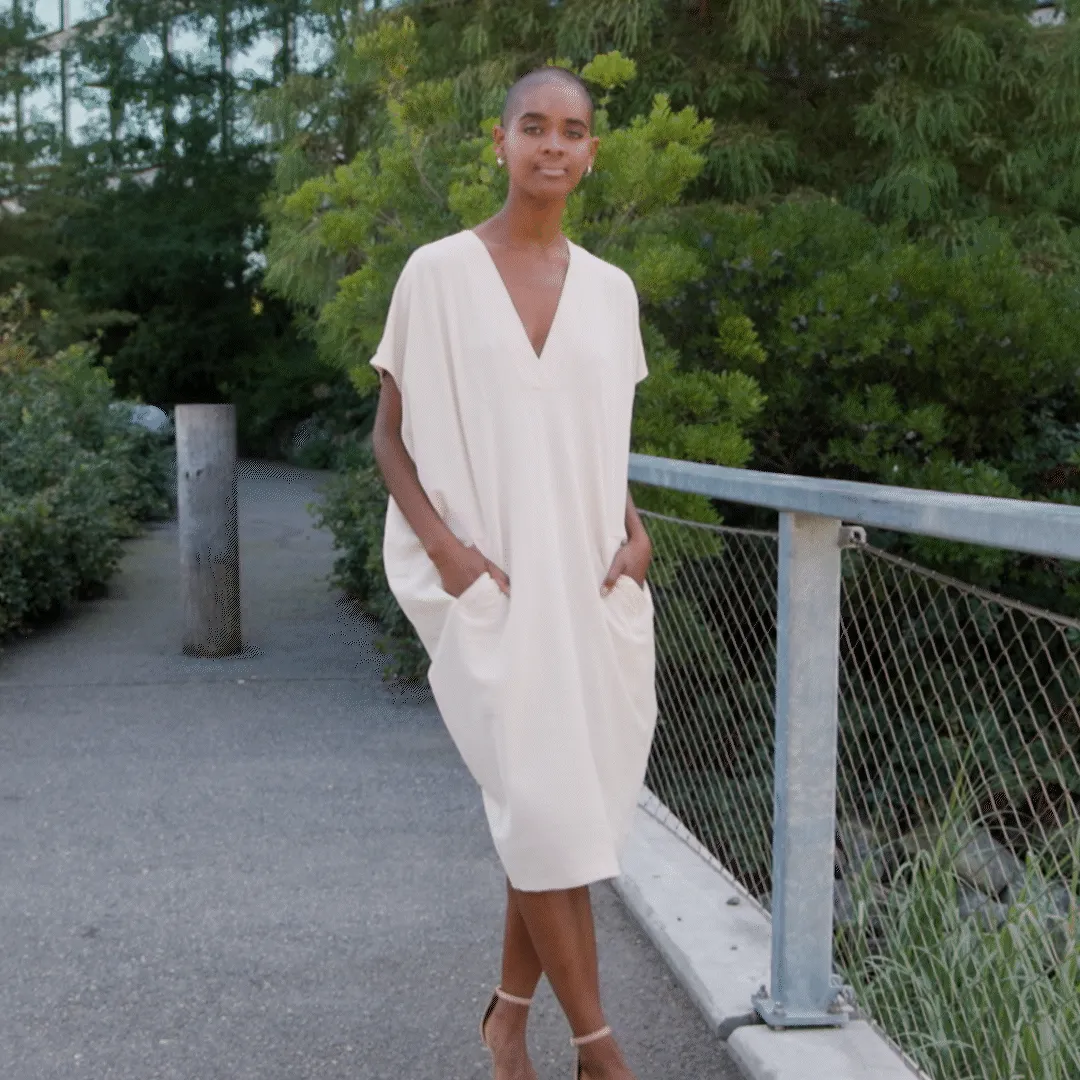 Soft Textured Rayon - Empire Waist Caftan Pocket Dress - Ivory - Final Sale!