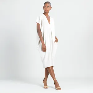 Soft Textured Rayon - Empire Waist Caftan Pocket Dress - Ivory - Final Sale!