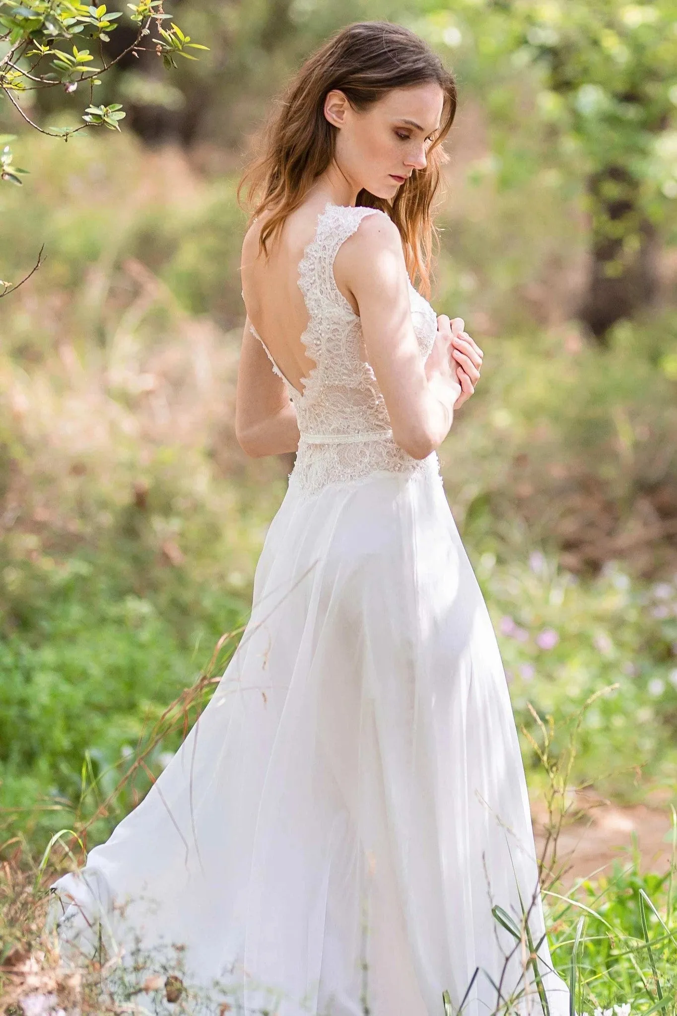 Soft&Romantic Boho Wedding Gown with Lace Bodice