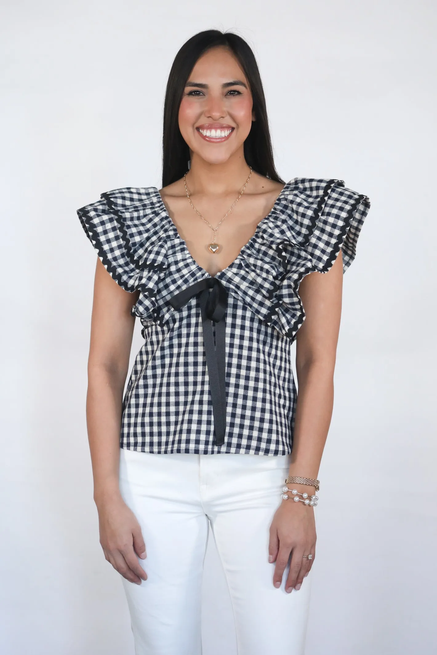 Spending The Day Ruffle Gingham Top