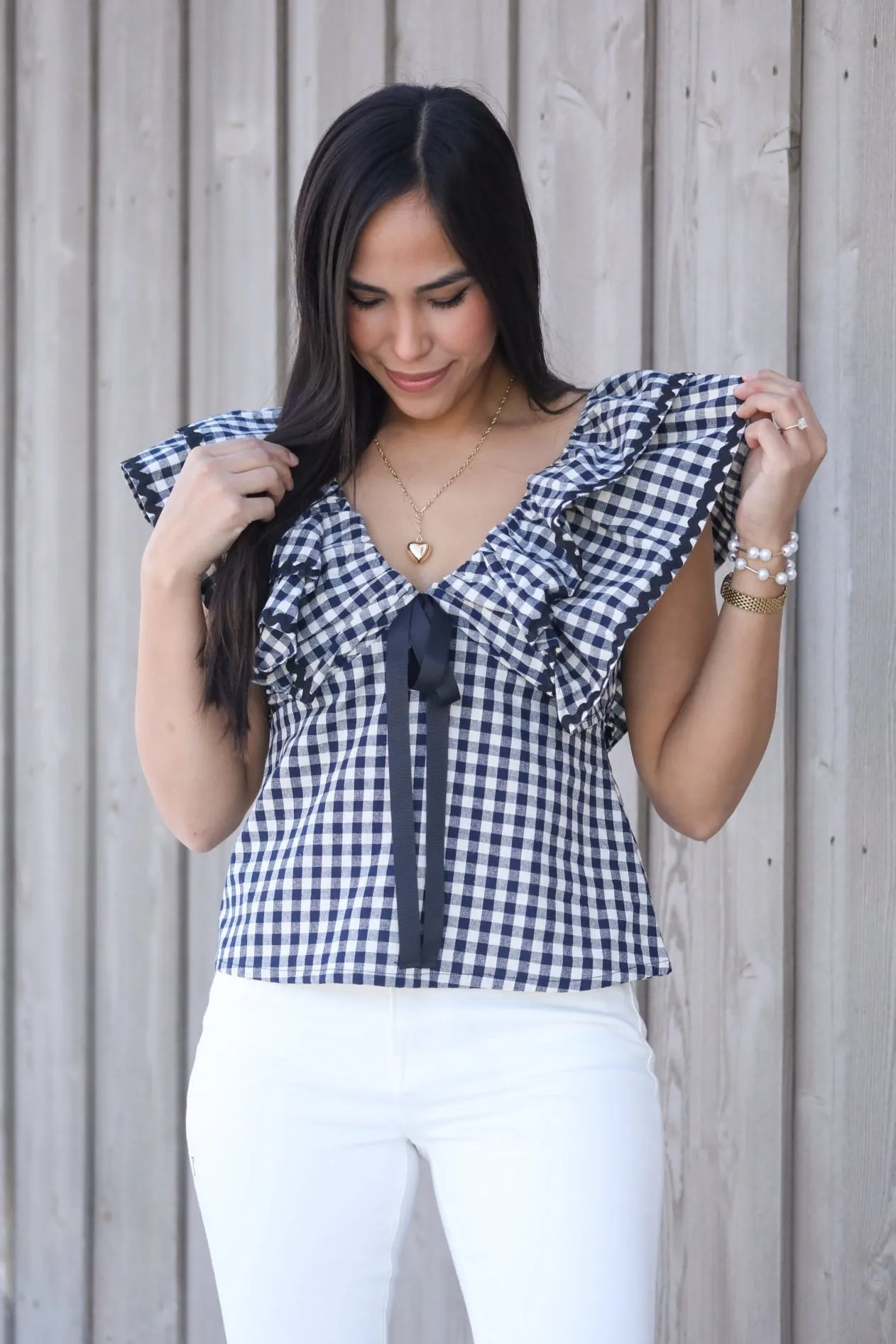 Spending The Day Ruffle Gingham Top