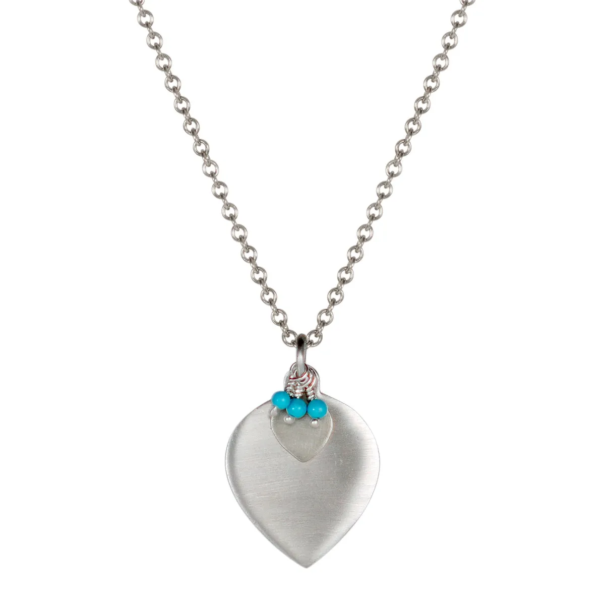 Sterling Silver Double Lotus Petal Pendant with Turquoise Beads