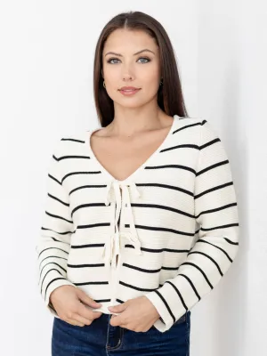 Striped Tied Front Cardigan