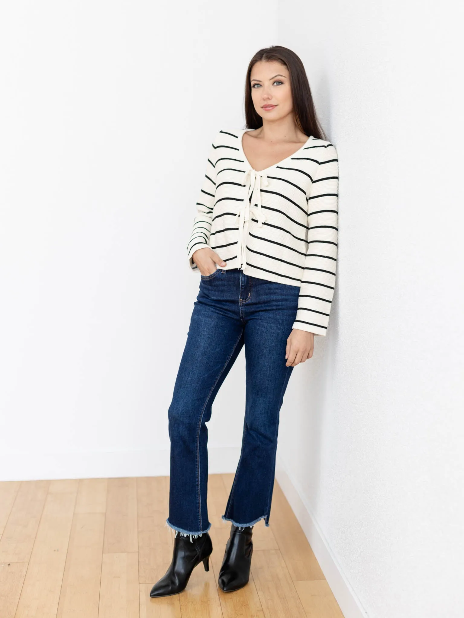 Striped Tied Front Cardigan