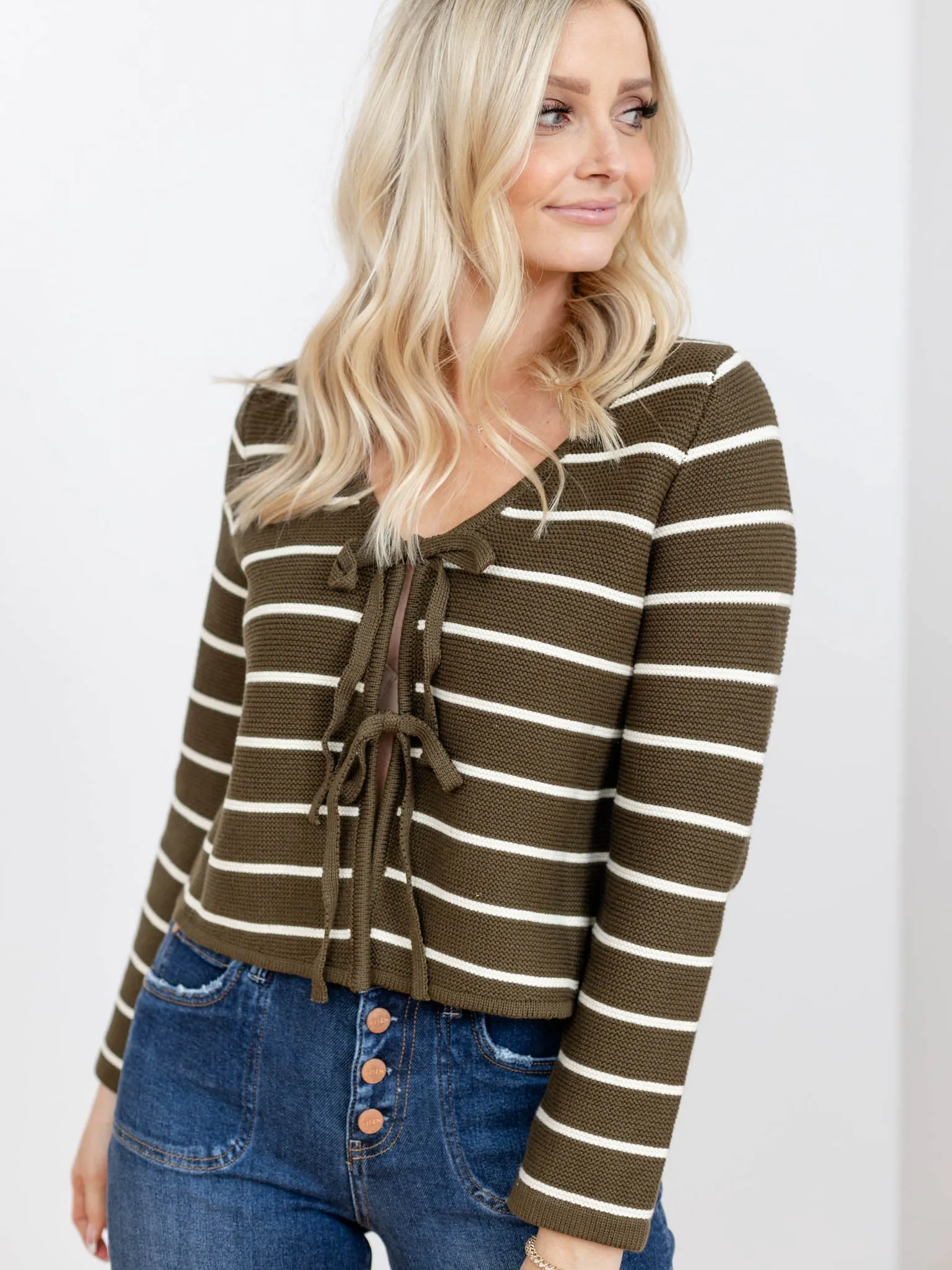 Striped Tied Front Cardigan