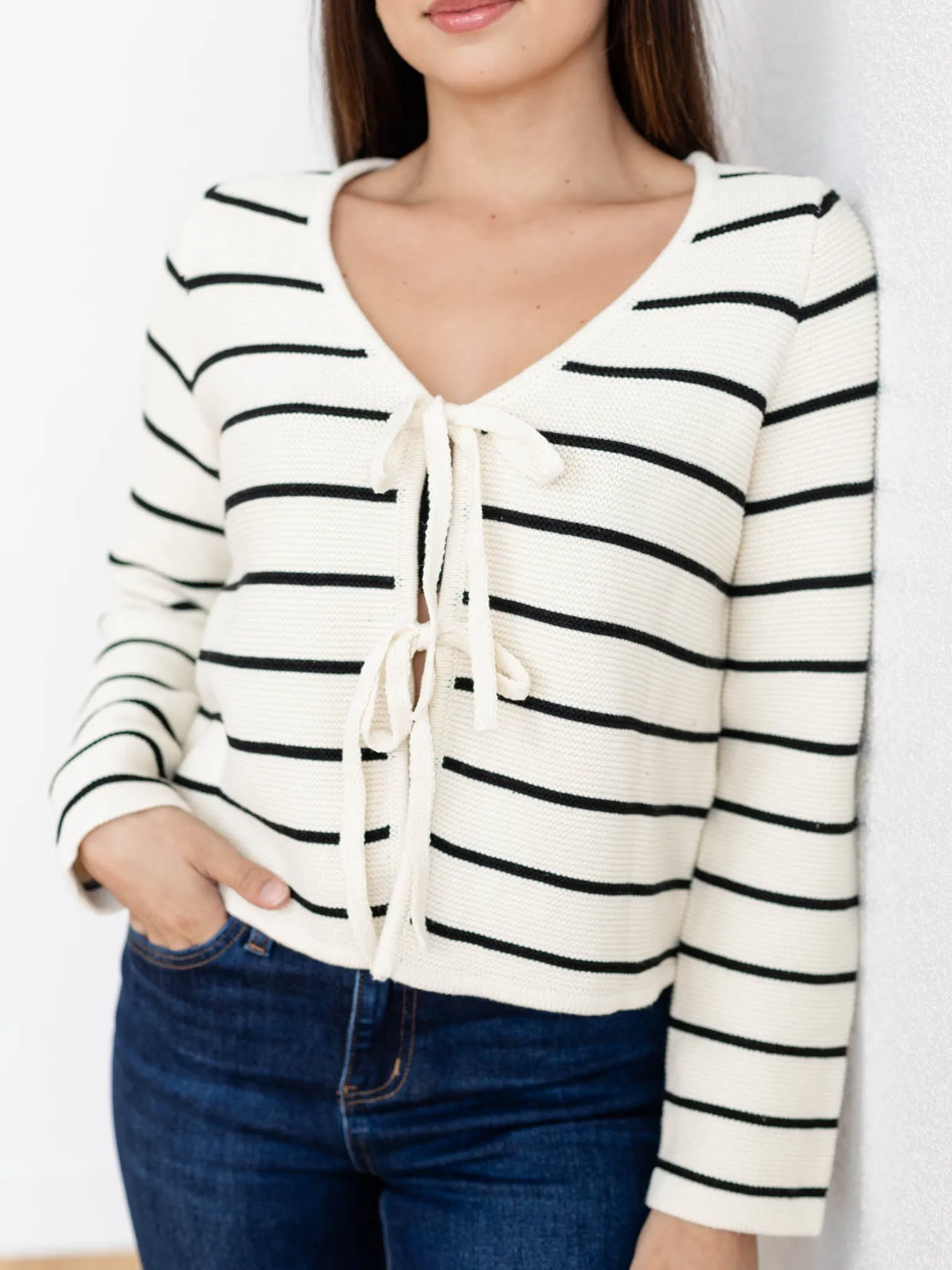 Striped Tied Front Cardigan