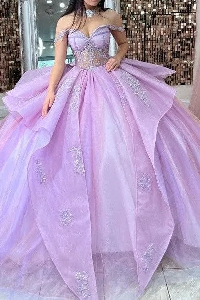 Sweetheart Off The Shoulder See-through Tulle Ball Gown