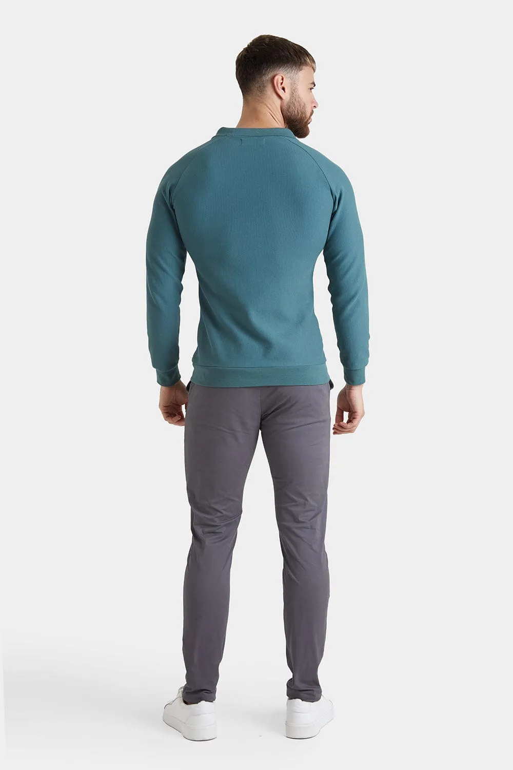 Textured Open Collar Polo in Peacock