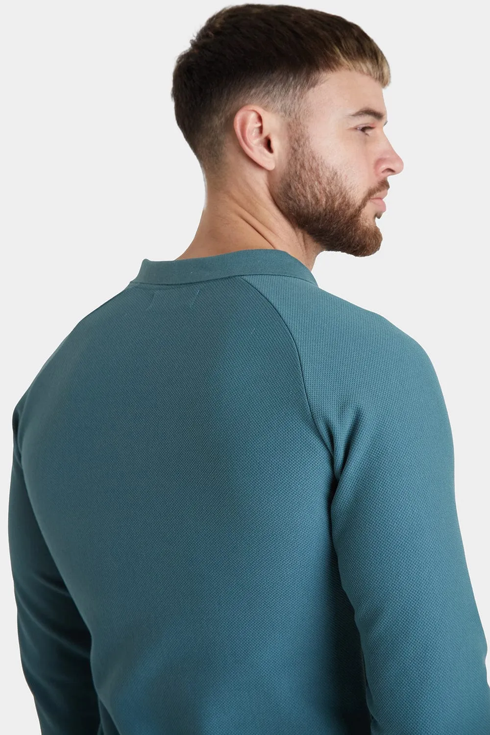 Textured Open Collar Polo in Peacock