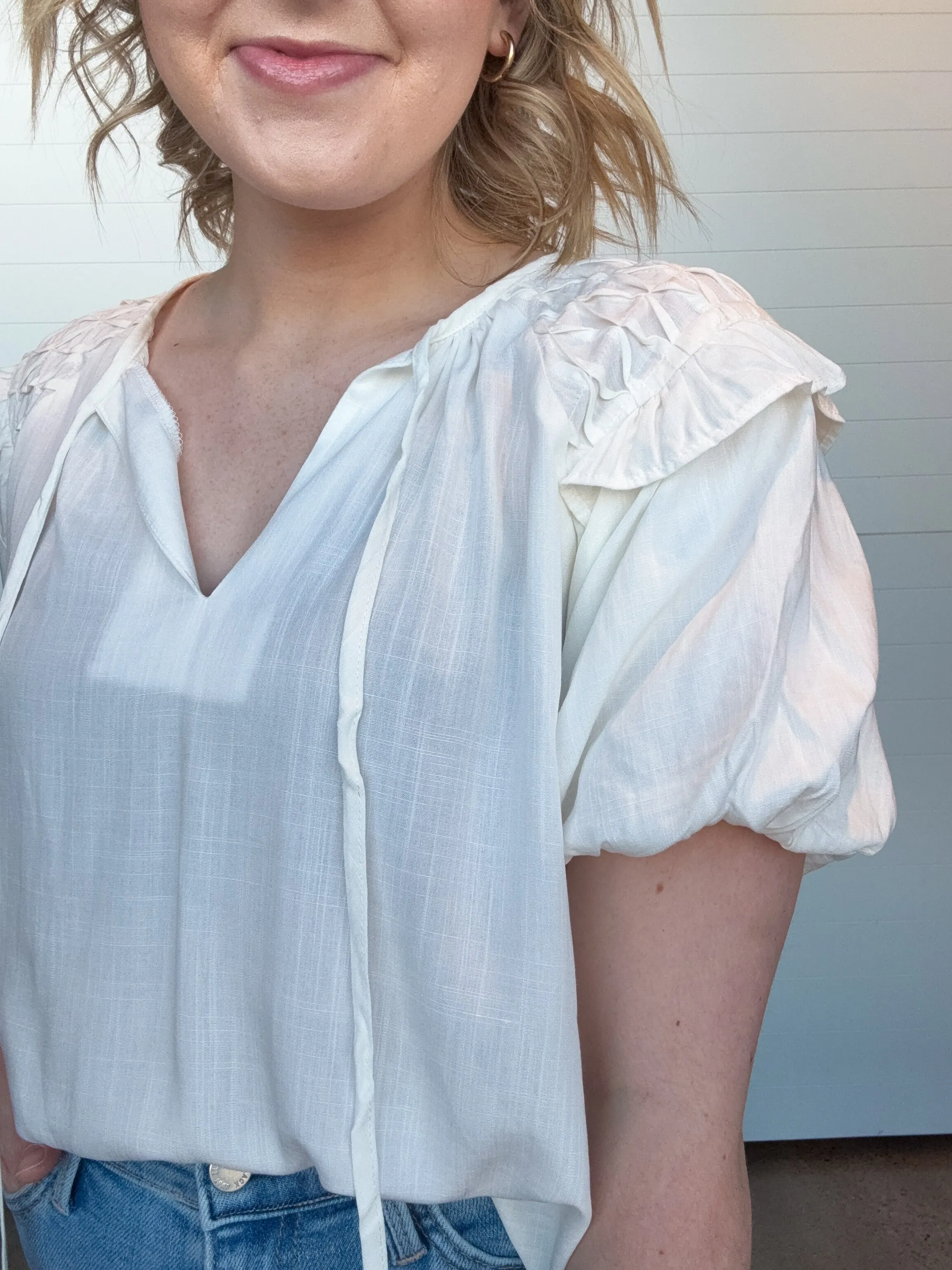 The Adelle Bubble Sleeve Peasant Blouse