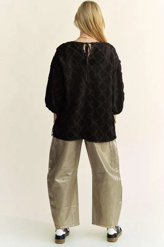 Tied Round Neck Mesh Blouse