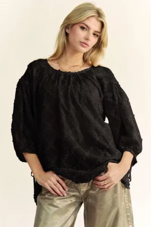 Tied Round Neck Mesh Blouse