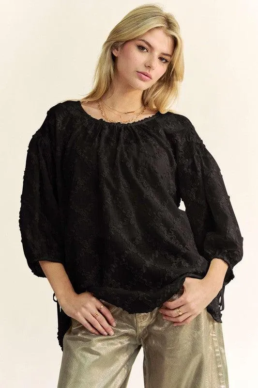 Tied Round Neck Mesh Blouse