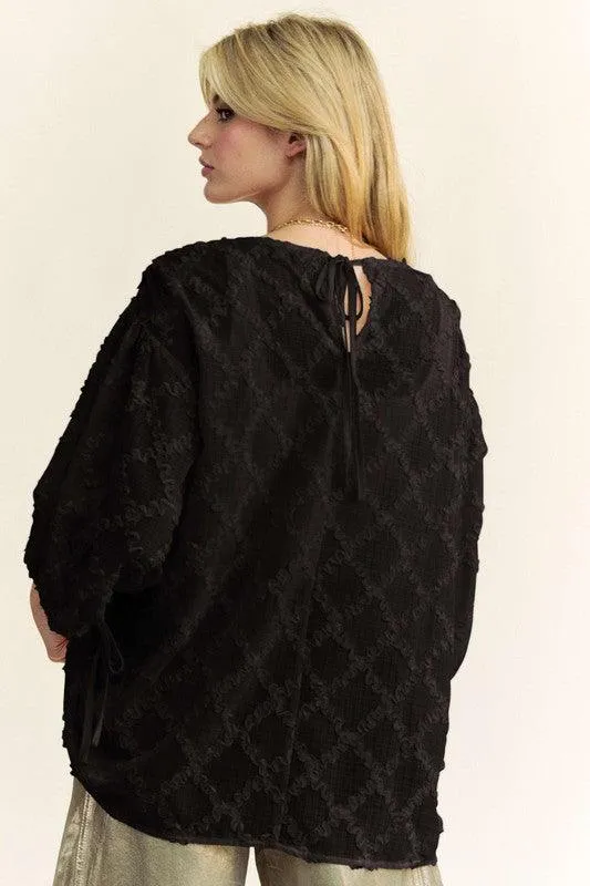 Tied Round Neck Mesh Blouse