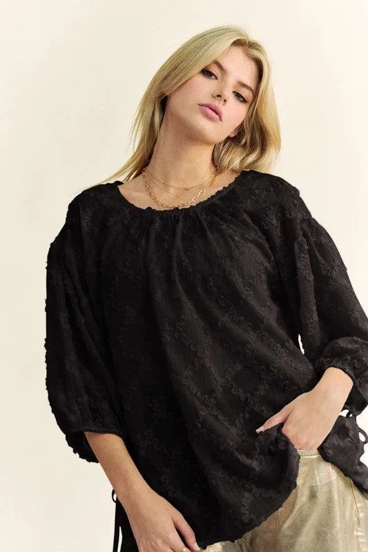Tied Round Neck Mesh Blouse