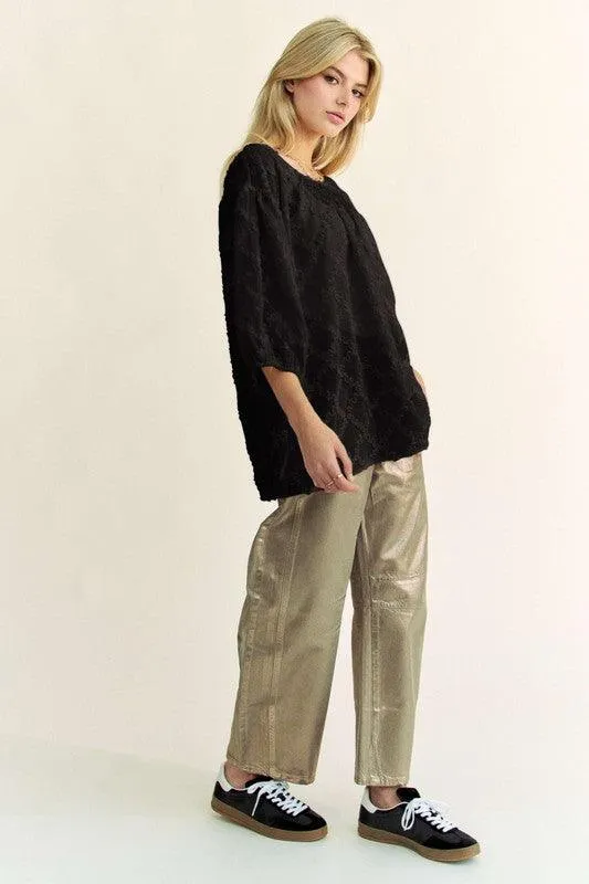 Tied Round Neck Mesh Blouse