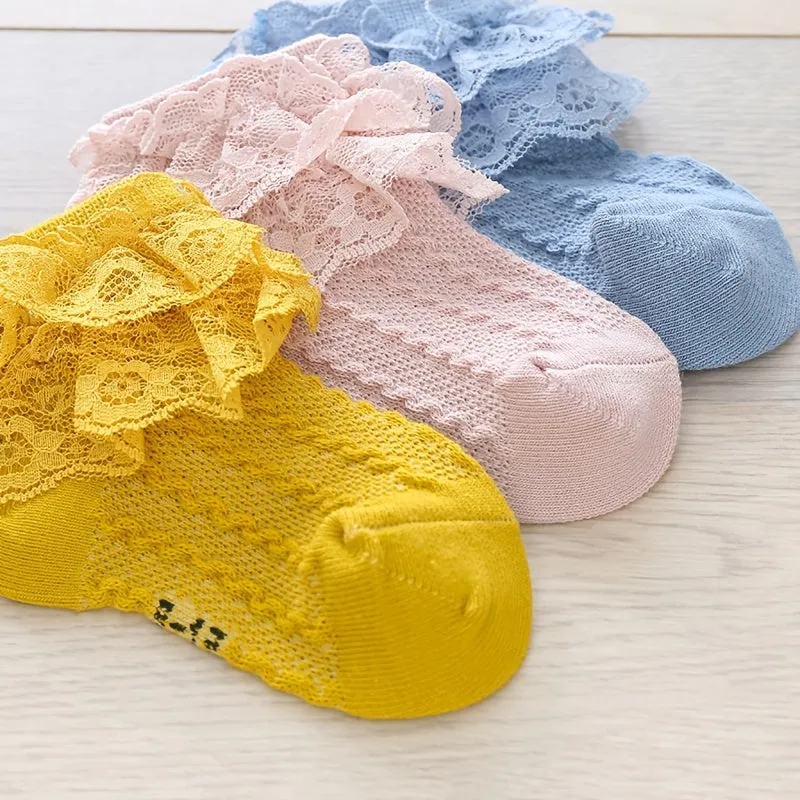 Toddler Girls Lace Flower Trim Dance Socks