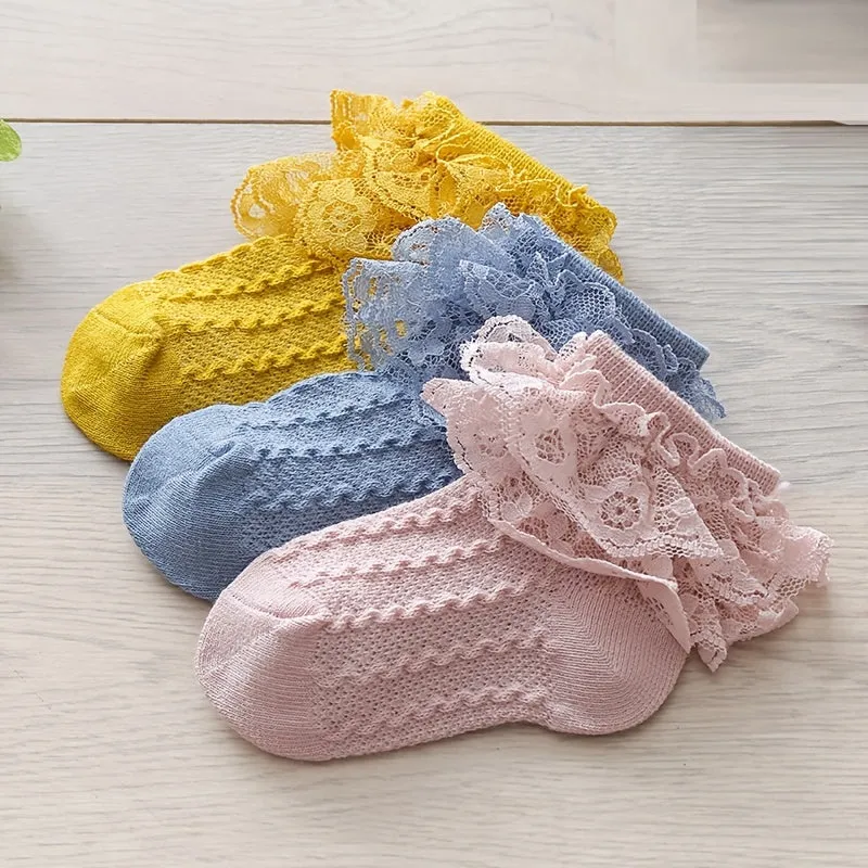 Toddler Girls Lace Flower Trim Dance Socks