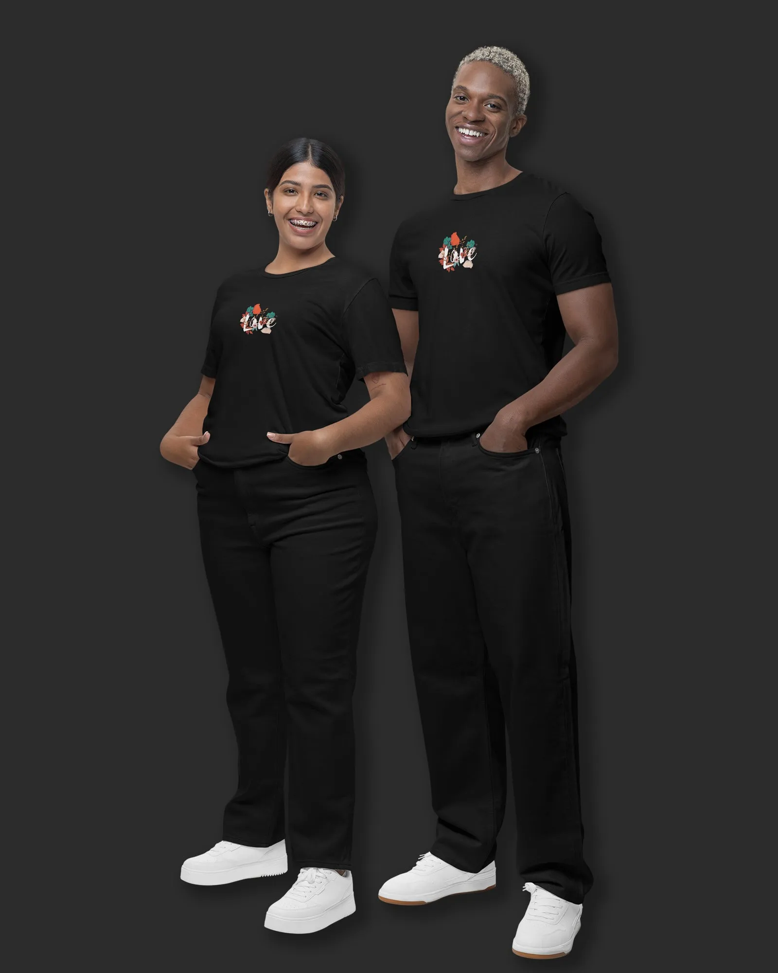 Valentine Half Sleeves Crew Neck: Black