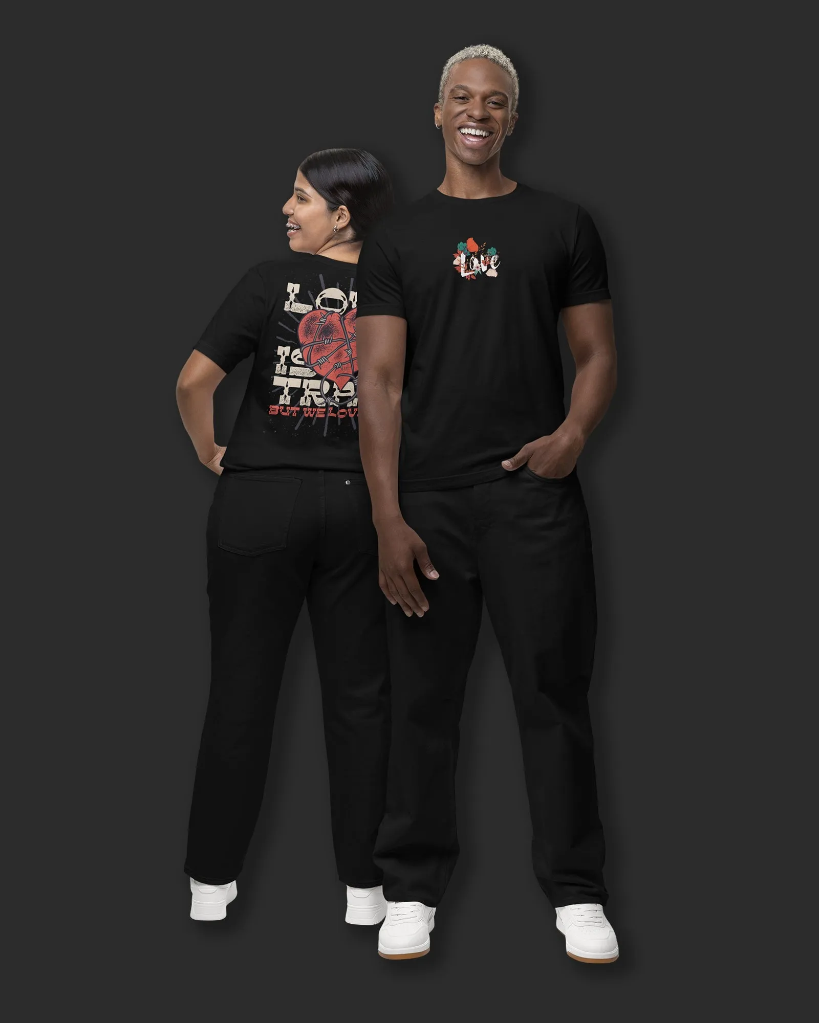 Valentine Half Sleeves Crew Neck: Black