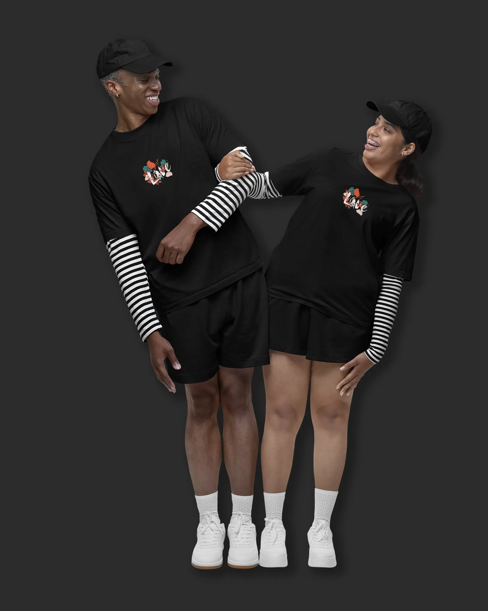 Valentine Half Sleeves Crew Neck: Black