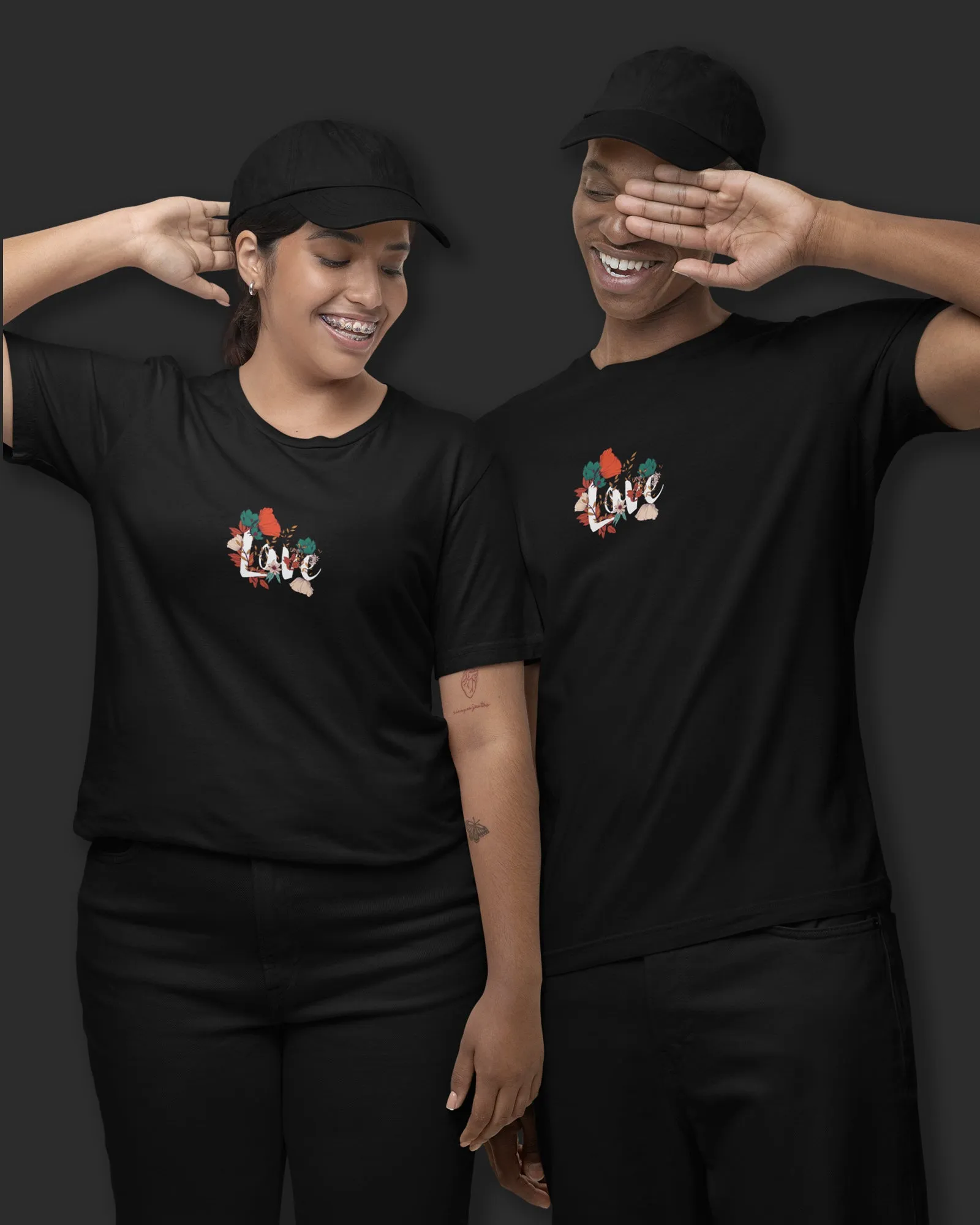 Valentine Half Sleeves Crew Neck: Black