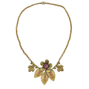 Vintage Czech Gilt Flower Necklace with Amethyst Crystals