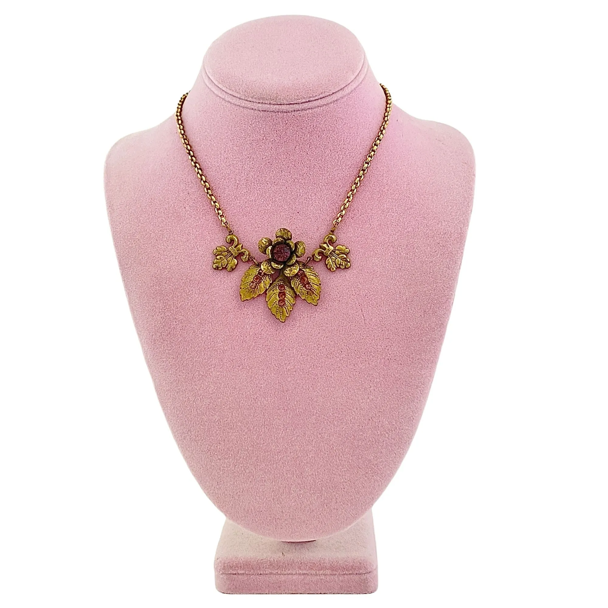 Vintage Czech Gilt Flower Necklace with Amethyst Crystals