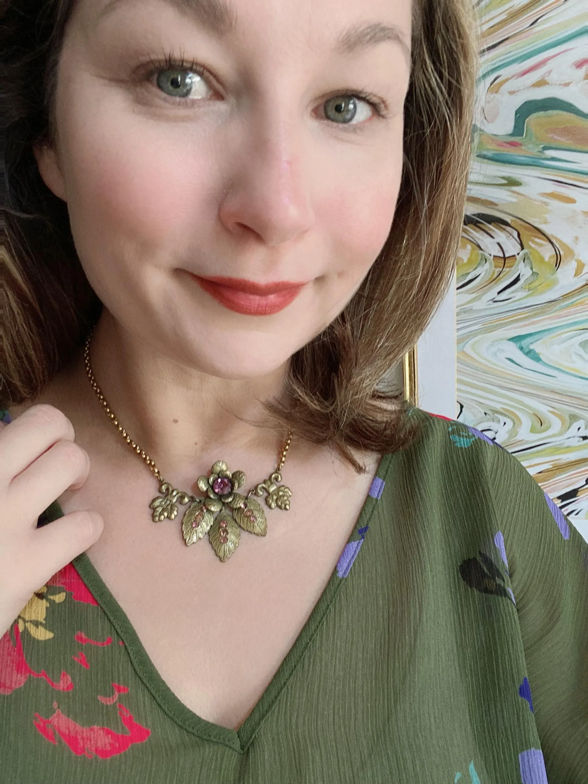 Vintage Czech Gilt Flower Necklace with Amethyst Crystals