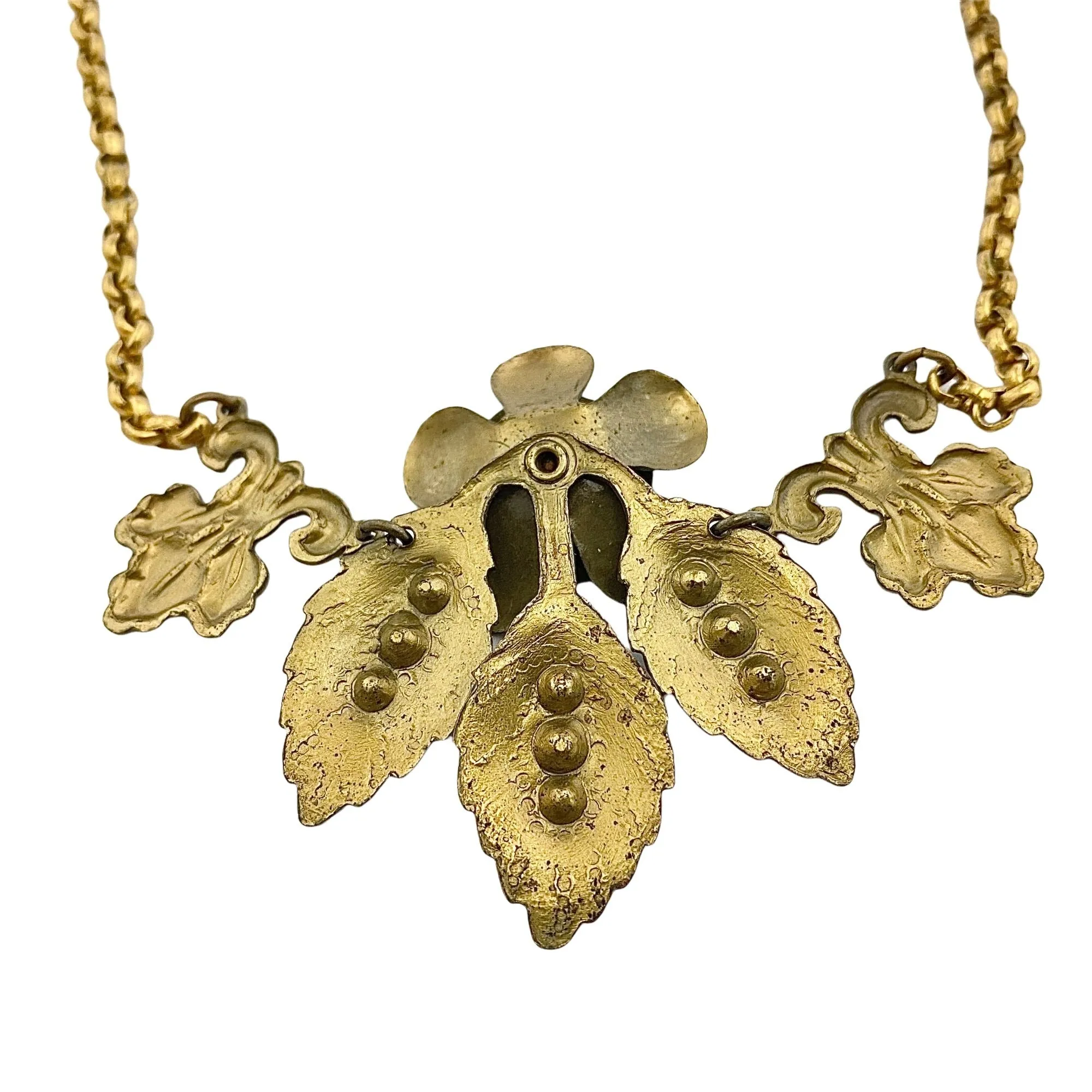 Vintage Czech Gilt Flower Necklace with Amethyst Crystals
