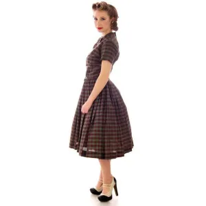 Vintage Day Dress Bobbie Brooks Brown/Green Plaid 1950s 34-24-Free