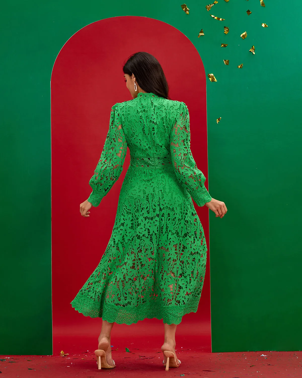 Vintage Green Lace Long Dress