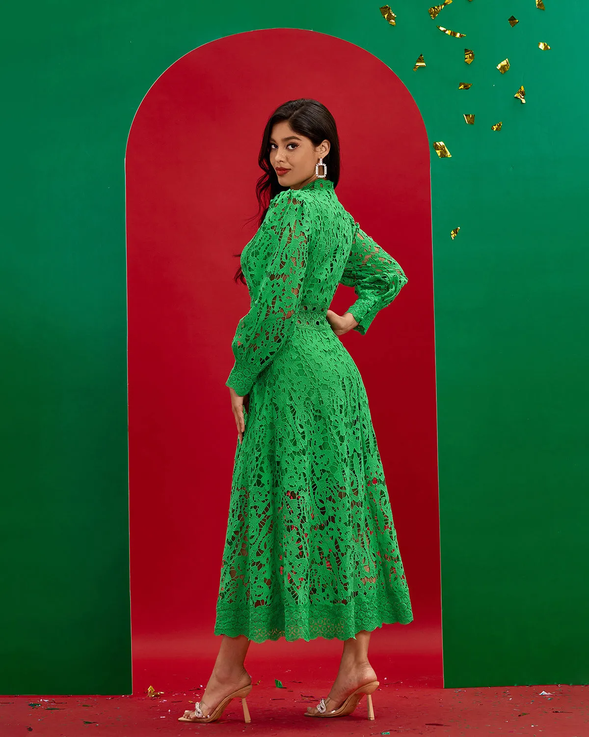 Vintage Green Lace Long Dress