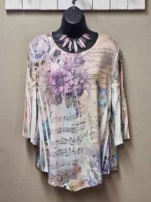 Vintage Look Light Sweater Top in Lavender and Blue with Sleeves