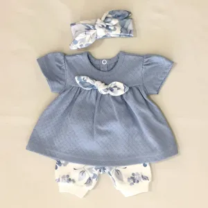 Vintage Rose Dress Set - Faded Denim