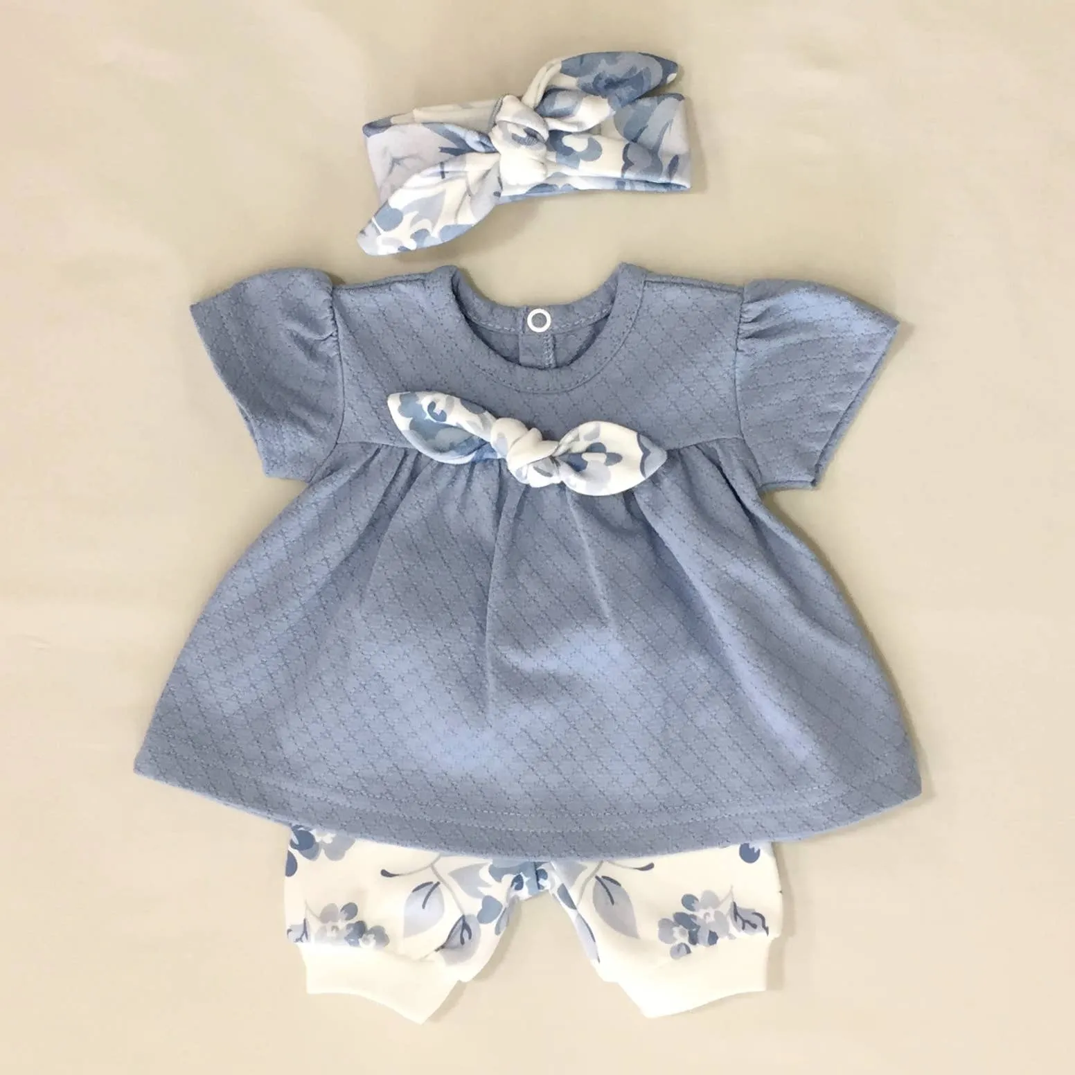 Vintage Rose Dress Set - Faded Denim