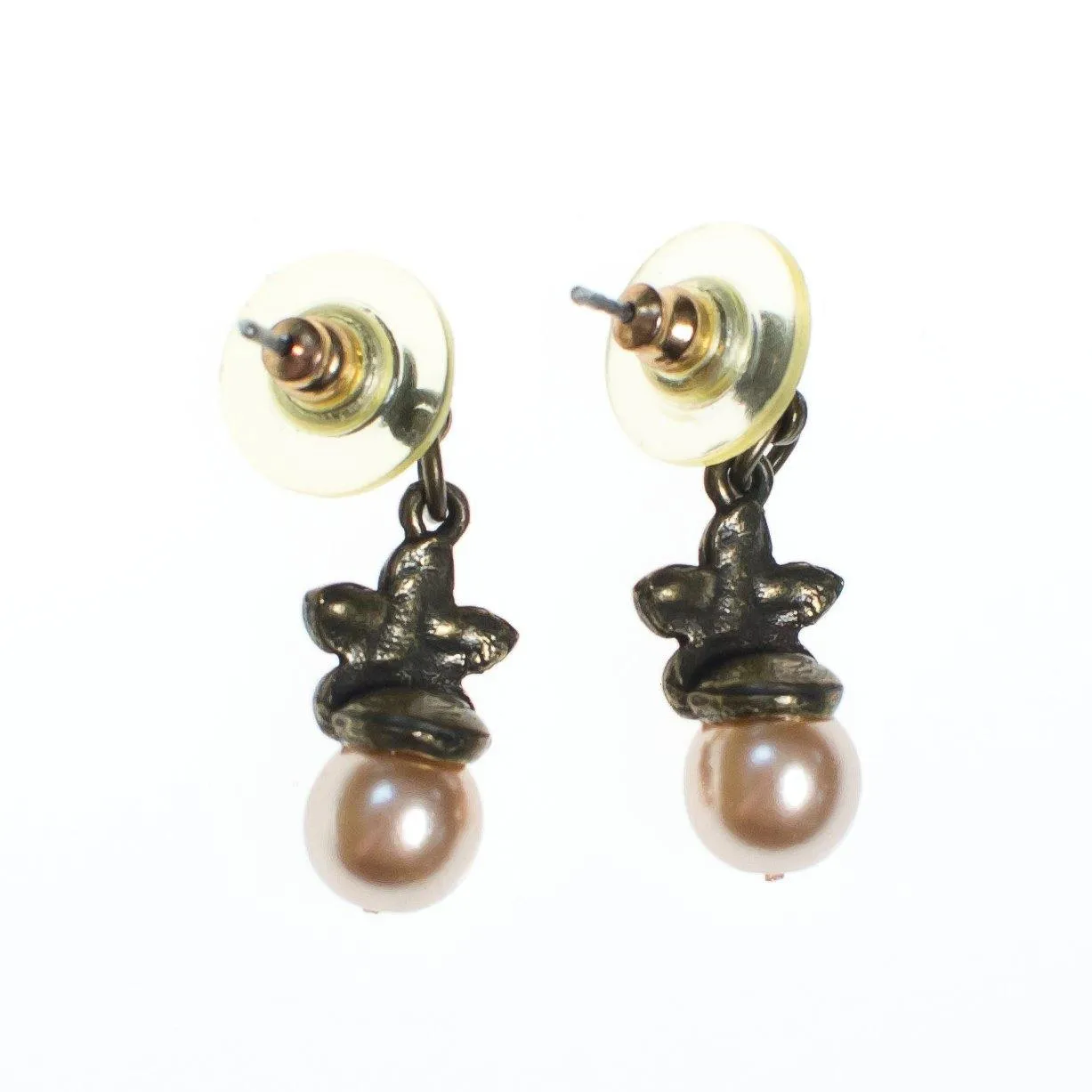 Vintage Sweet Romance Pearl and Rhinestone Flower Earrings