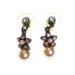 Vintage Sweet Romance Pearl and Rhinestone Flower Earrings