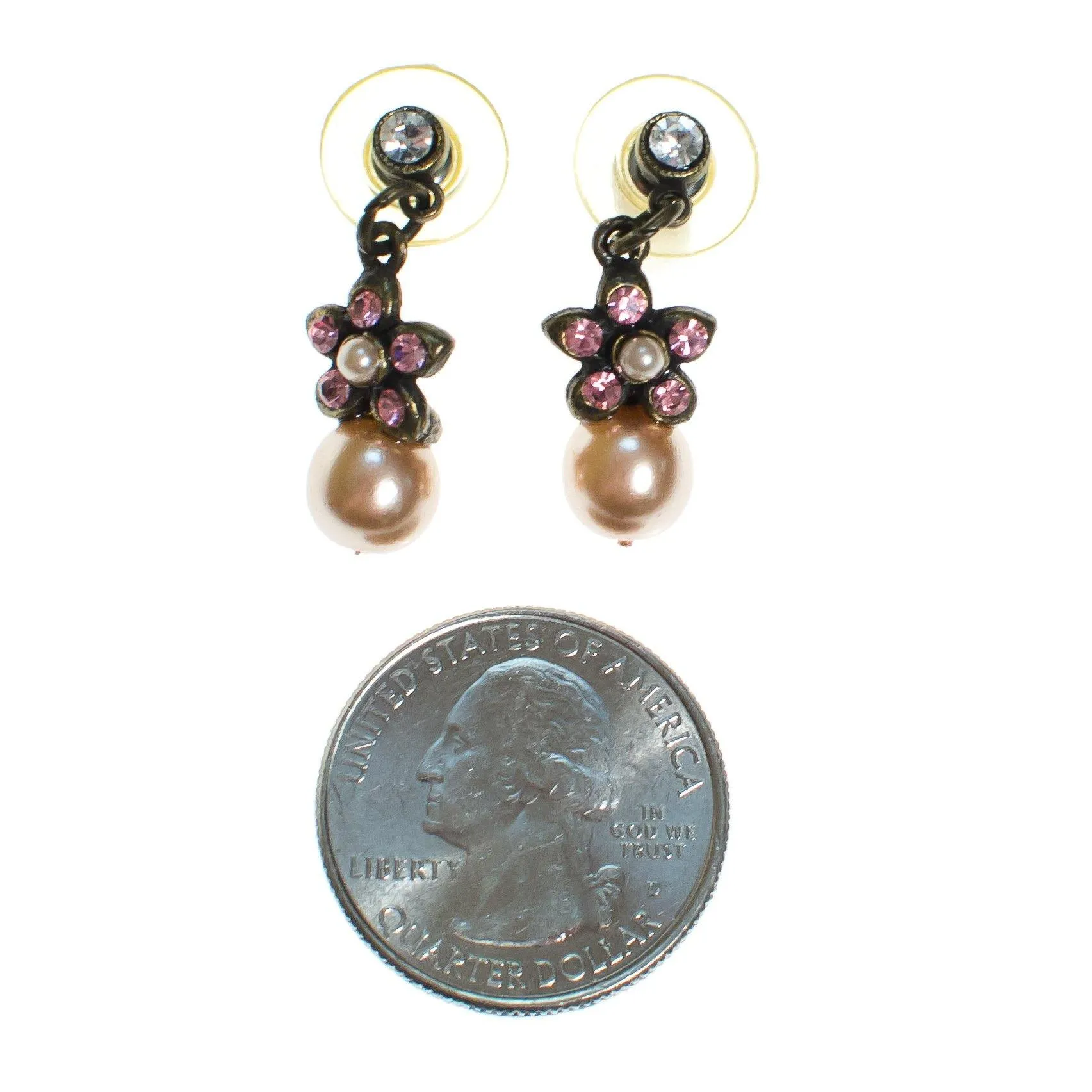 Vintage Sweet Romance Pearl and Rhinestone Flower Earrings
