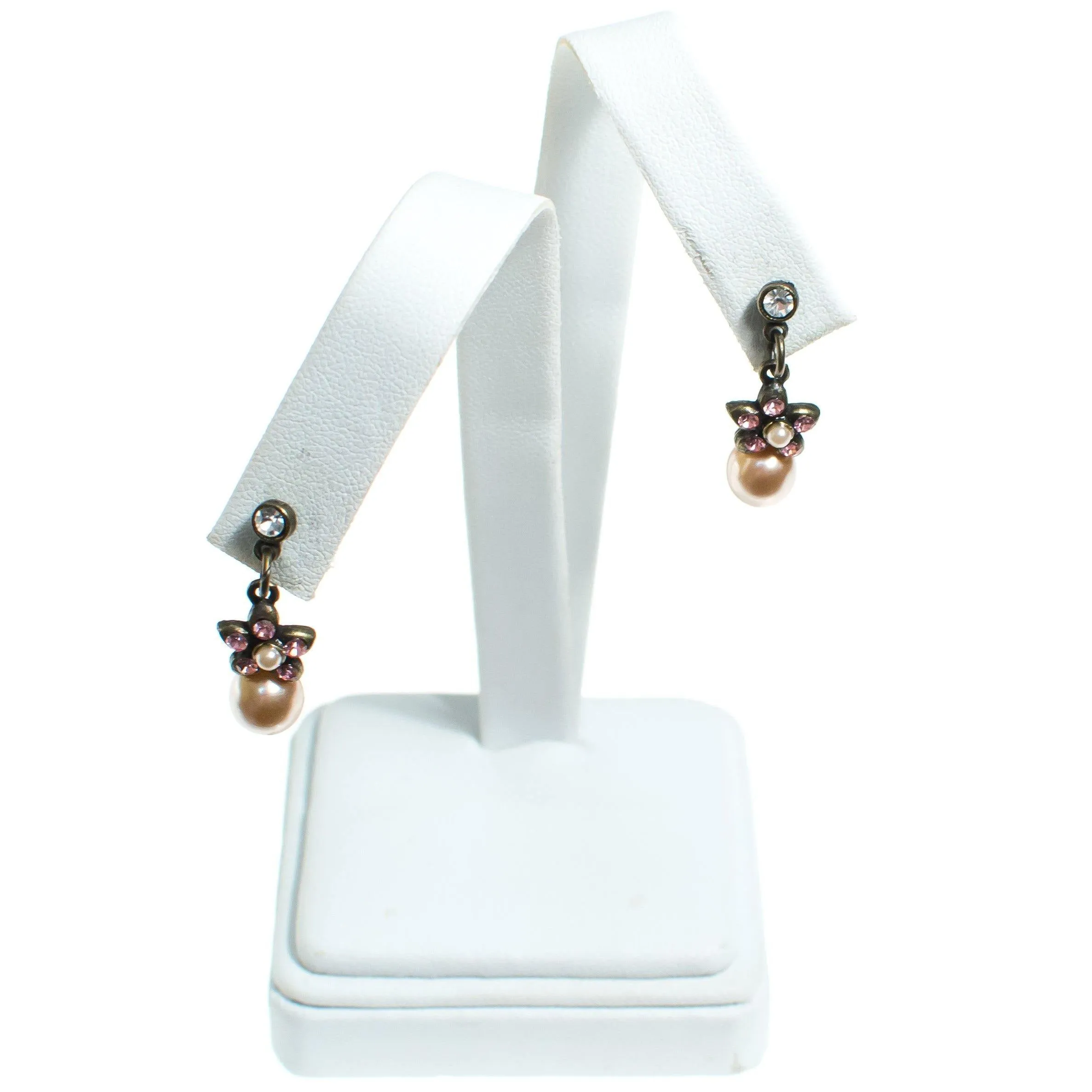 Vintage Sweet Romance Pearl and Rhinestone Flower Earrings