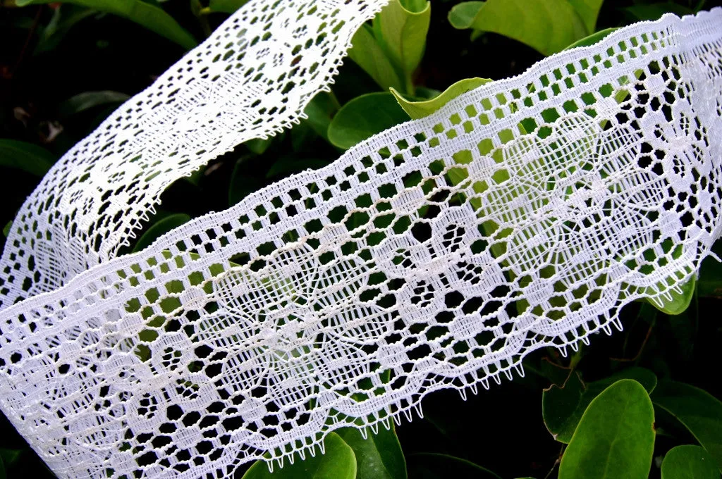 White Floral Picot Edge Vintage Lace Trim 2⅜'' wide