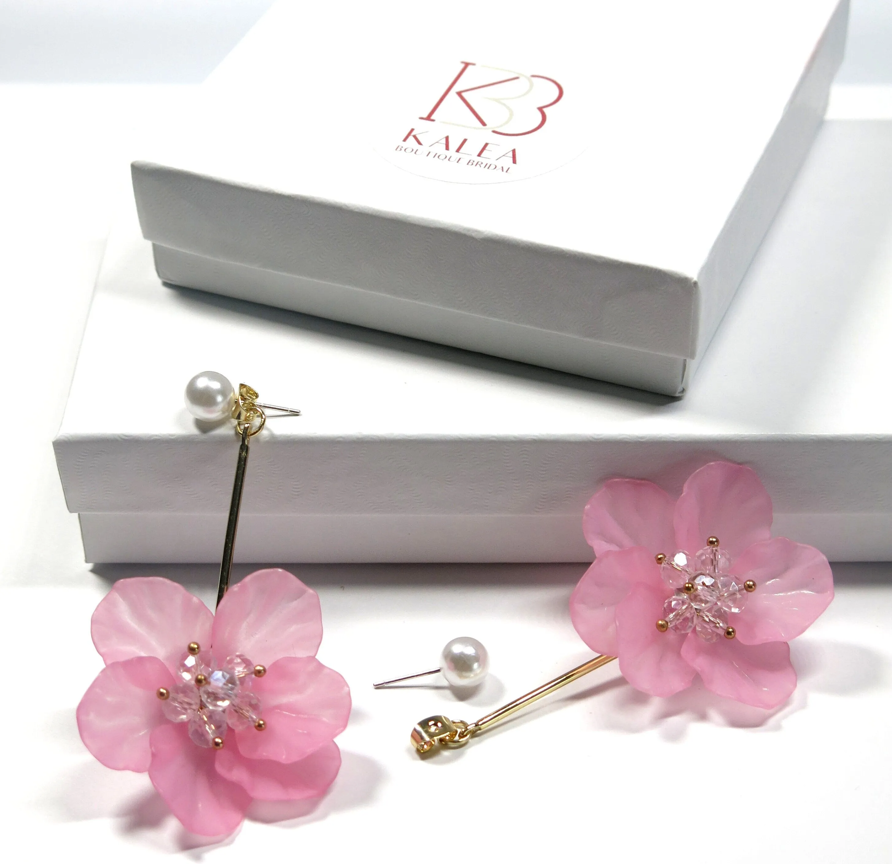 White Flower Bridal Ear Jacket Studs, Floral Wedding Earrings, Gold 2-in-1 Dangle Ear Jacket Earrings, Pink or White