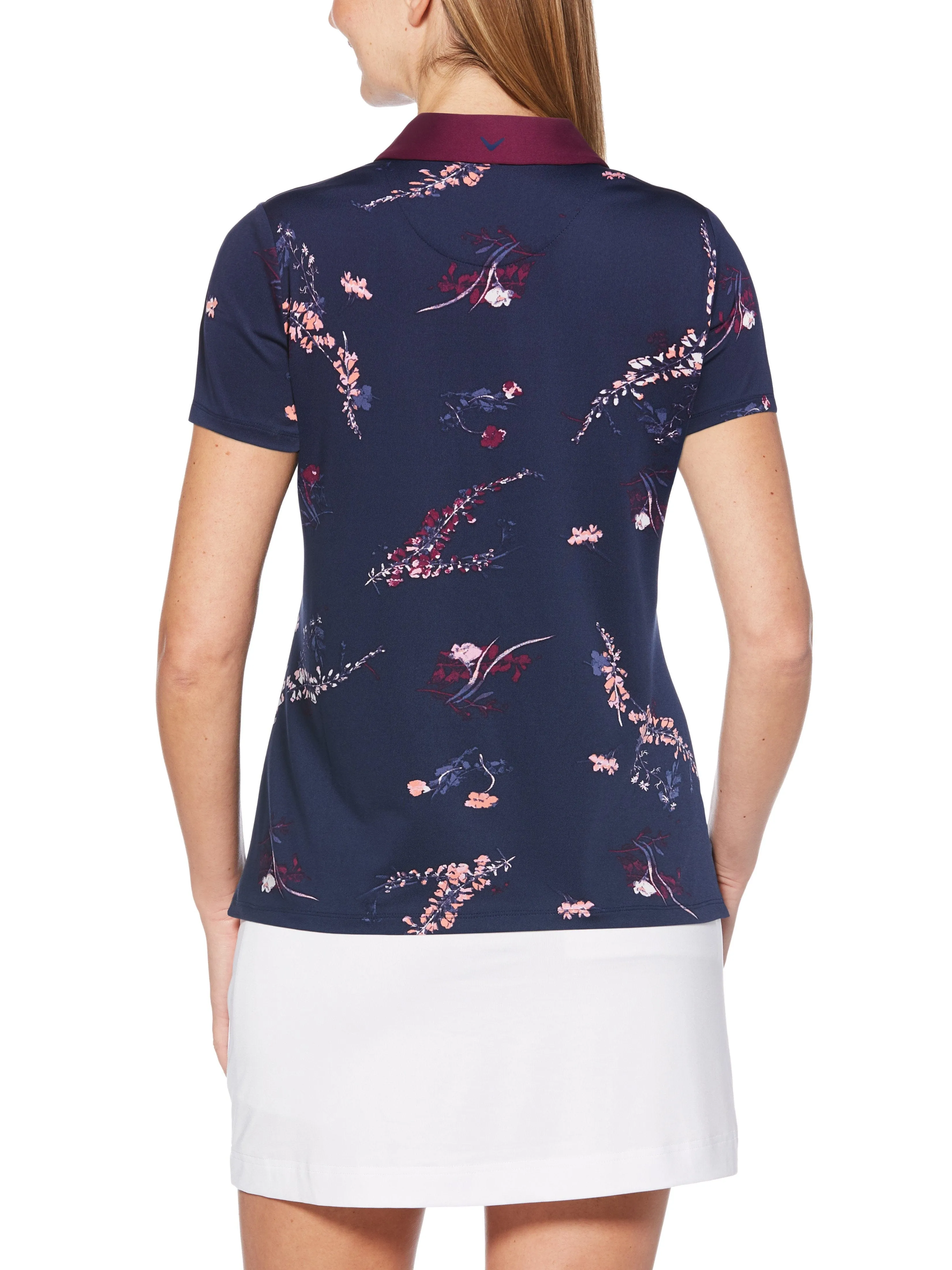 Womens Floral Printed Keyhole Polo
